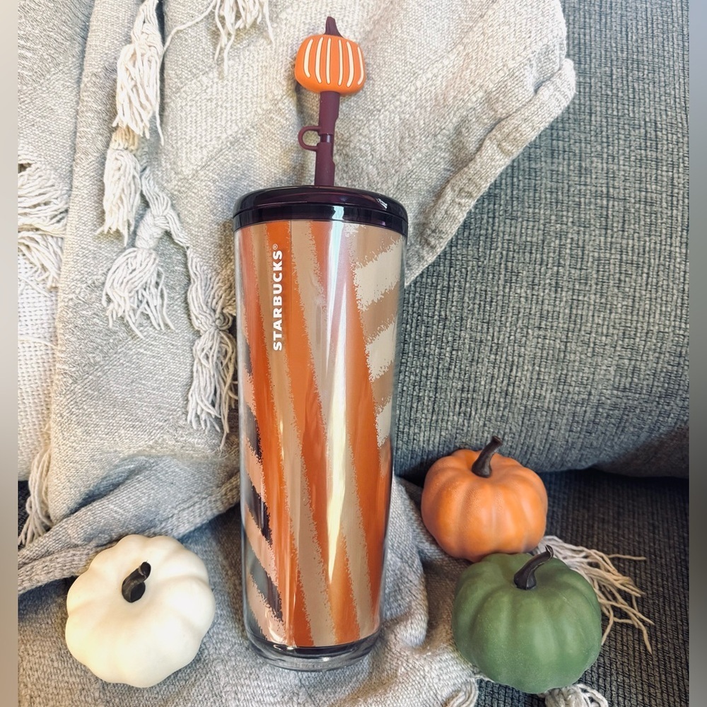 Starbucks 2025 Fall Orange Pumpkin Topper Hot/Cold Cup Venti Tumbler NEW 24oz - Picture 1 of 5